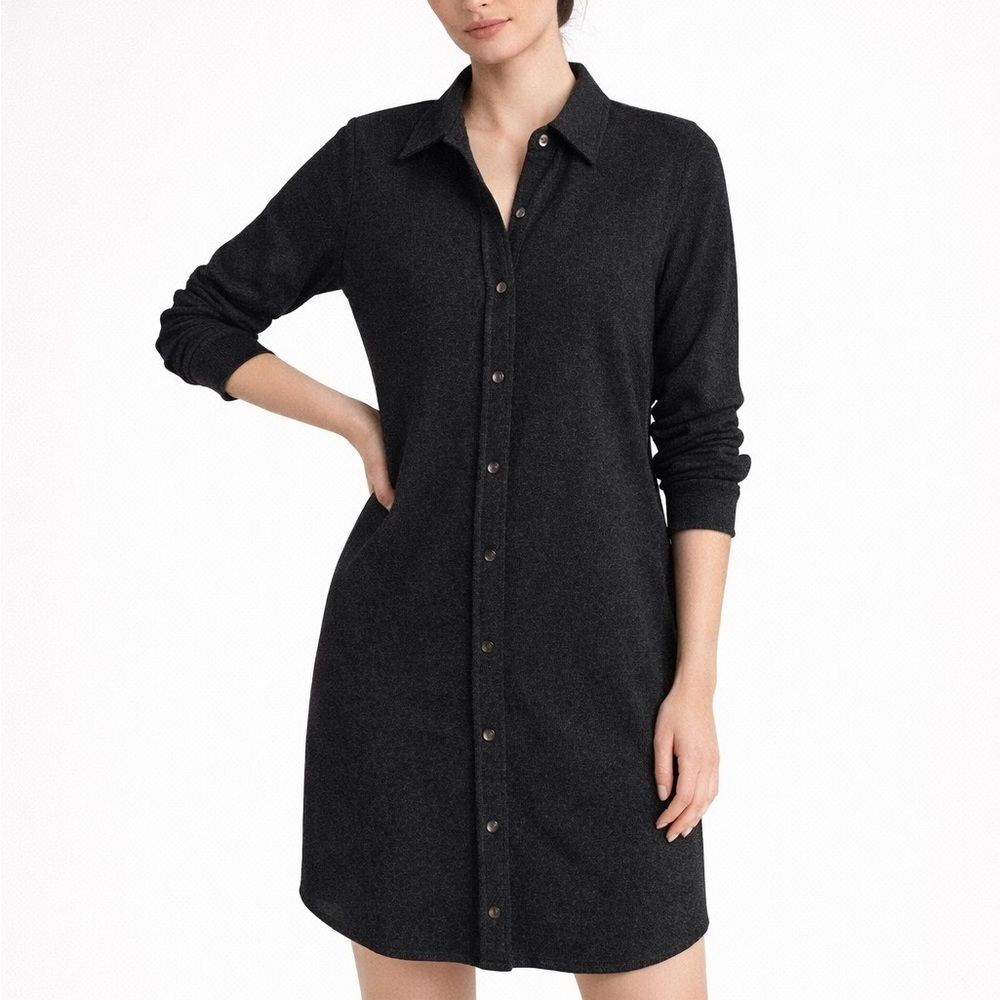 Faherty Legend Sweater Dress XS Heathered Black Button Front Women's